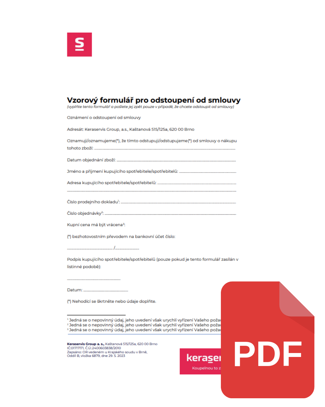 Formulář odstoupení od kupní smlouvy v PDF Odstoupení od smlouvy Keraservis