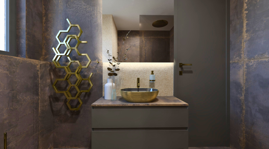 Vizualizace koupelny: Kov, patina a hřejivý klid