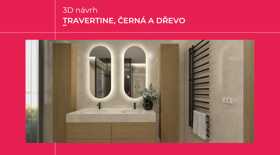 Návrh koupelny s velkoformátovou dlažbou Travertine