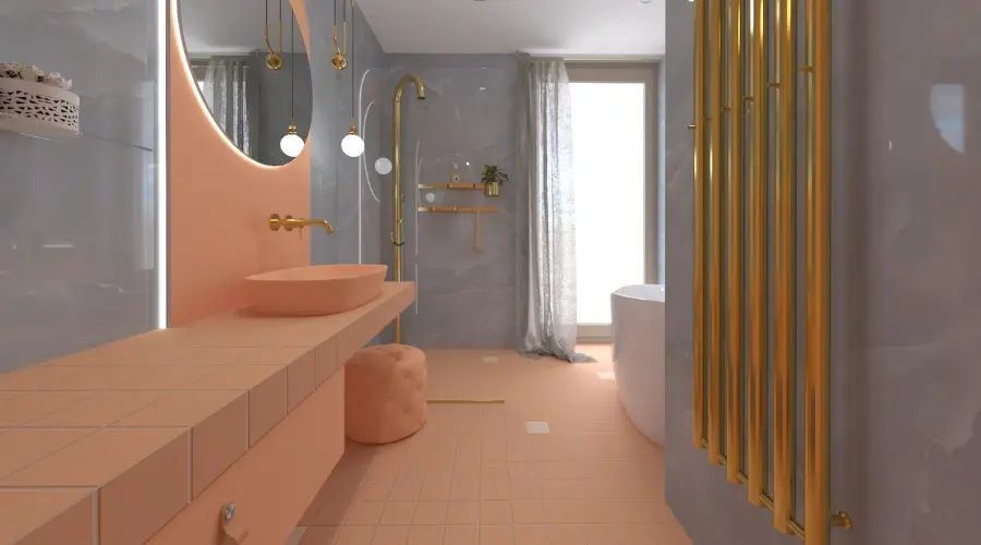 3D vizualizace koupelny v barvách Peach Fuzz | Keraservis