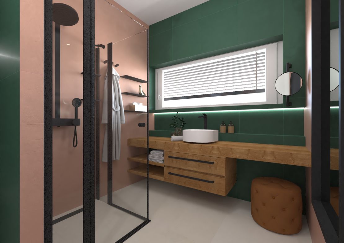 Návrh dvojice koupelen: v pestrých barvách a luxusním provedení s obklady Cavalli