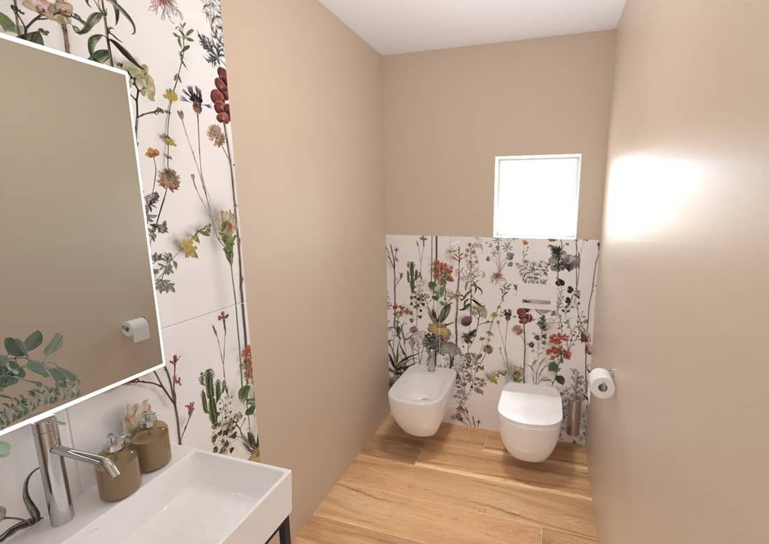 vizualizace WC místnosti - obklad rostliny