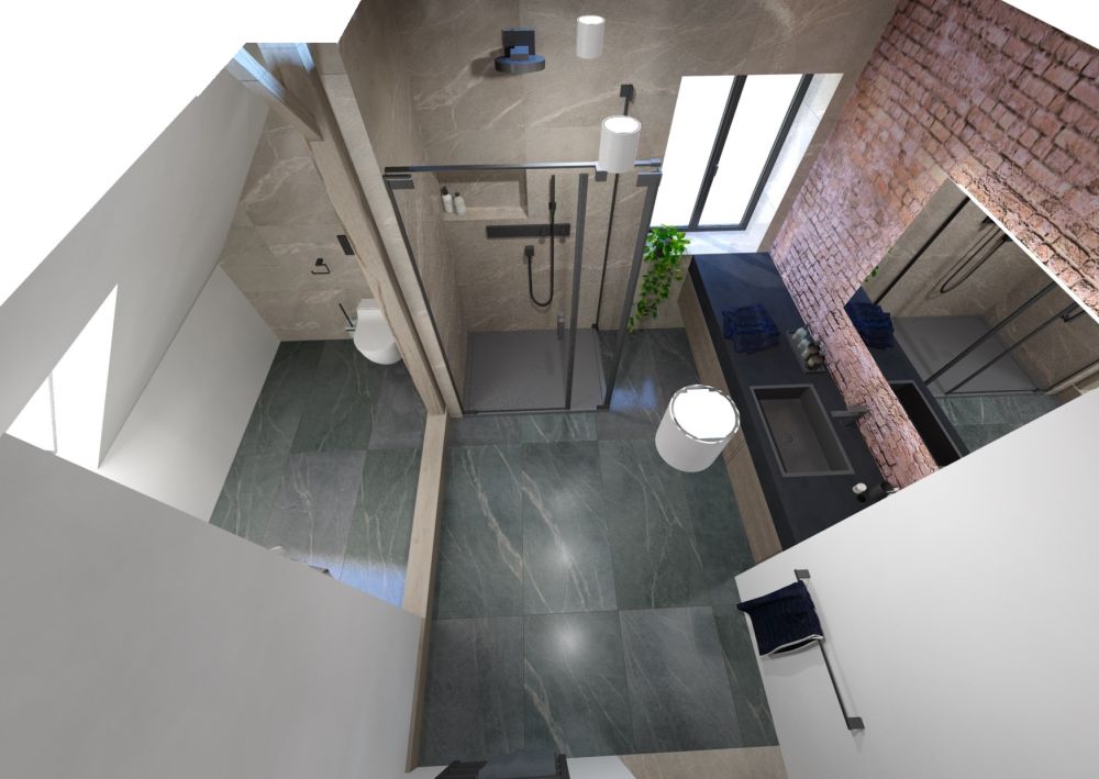 Návrh kamenné koupelny: velkoformátové obklady a dlažba, zapuštěné umyvadlo i zajímavé kontrasty 11