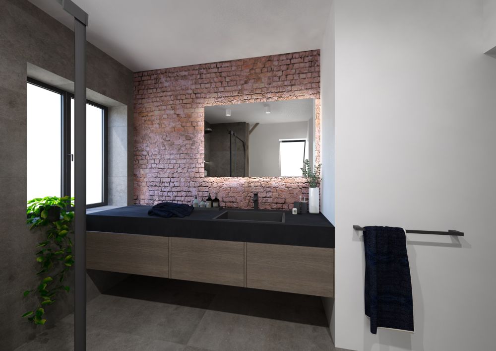 Návrh kamenné koupelny: velkoformátové obklady a dlažba, zapuštěné umyvadlo i zajímavé kontrasty 13