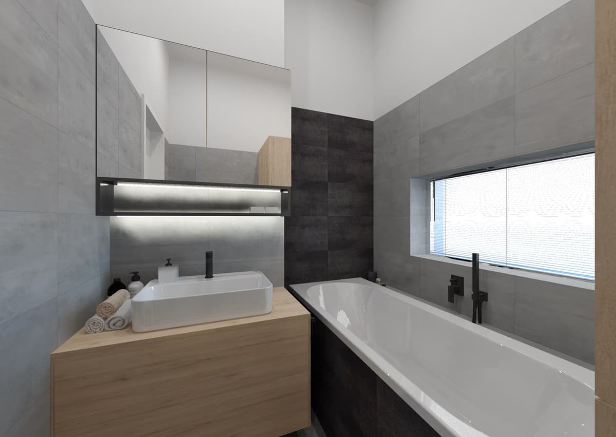 Návrhy moderních koupelen v bytovém domě 0