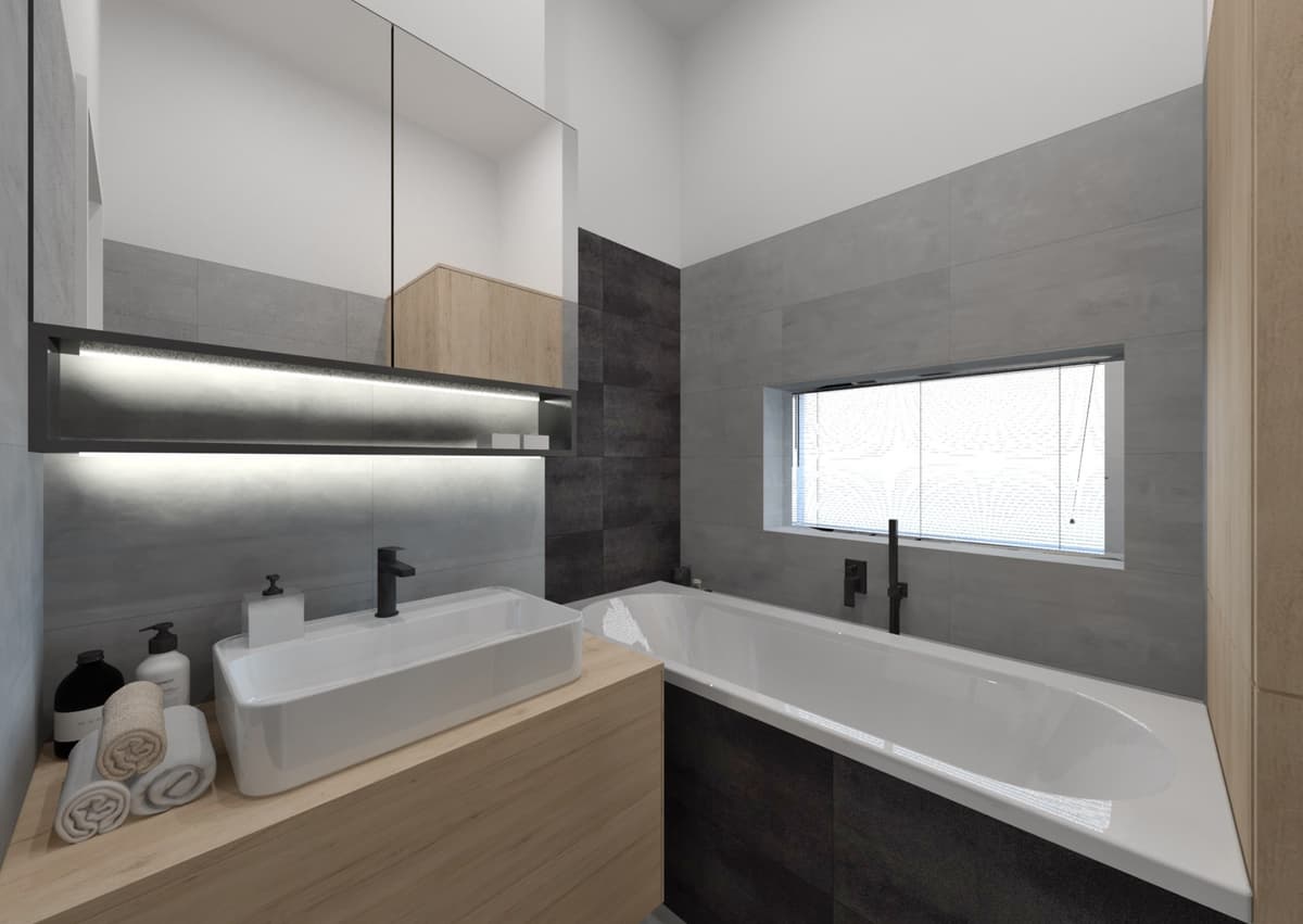 Návrhy moderních koupelen v bytovém domě 1