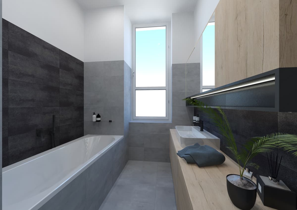 Návrhy moderních koupelen v bytovém domě 11