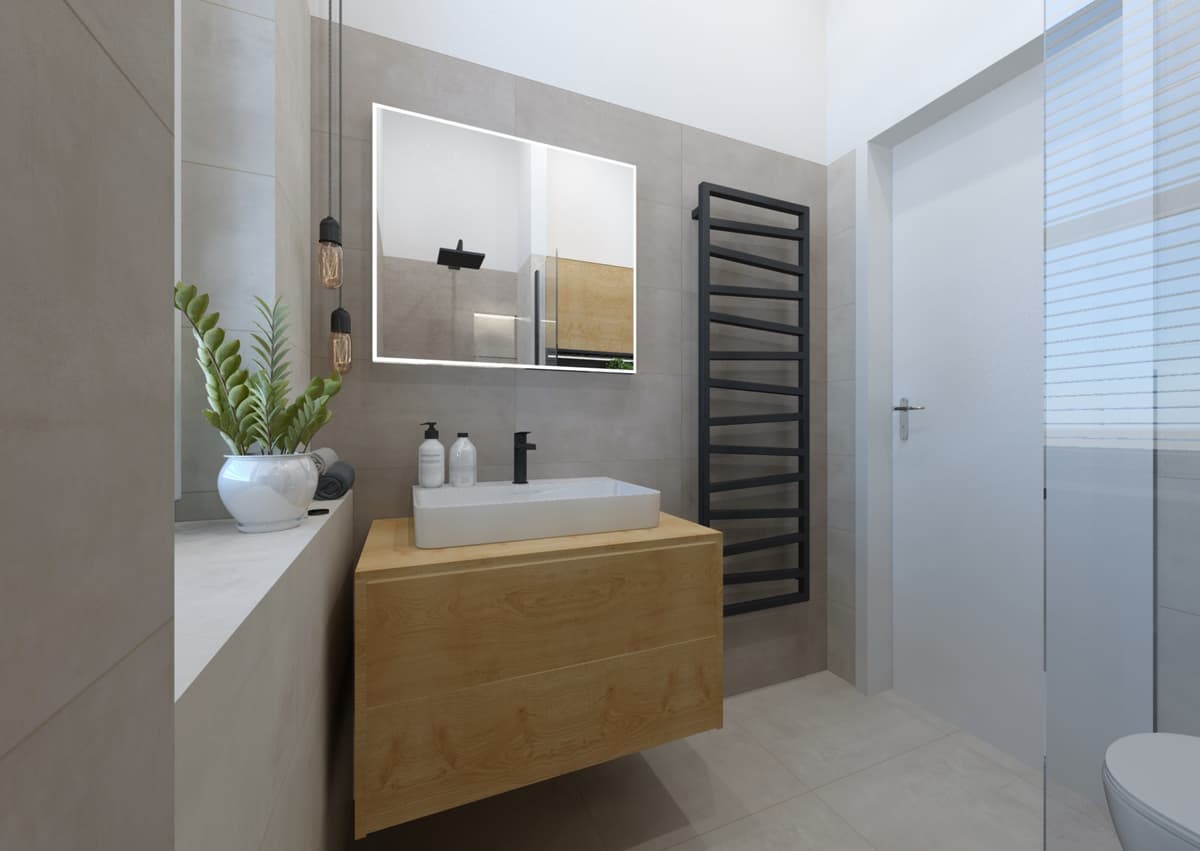 Návrhy moderních koupelen v bytovém domě 14