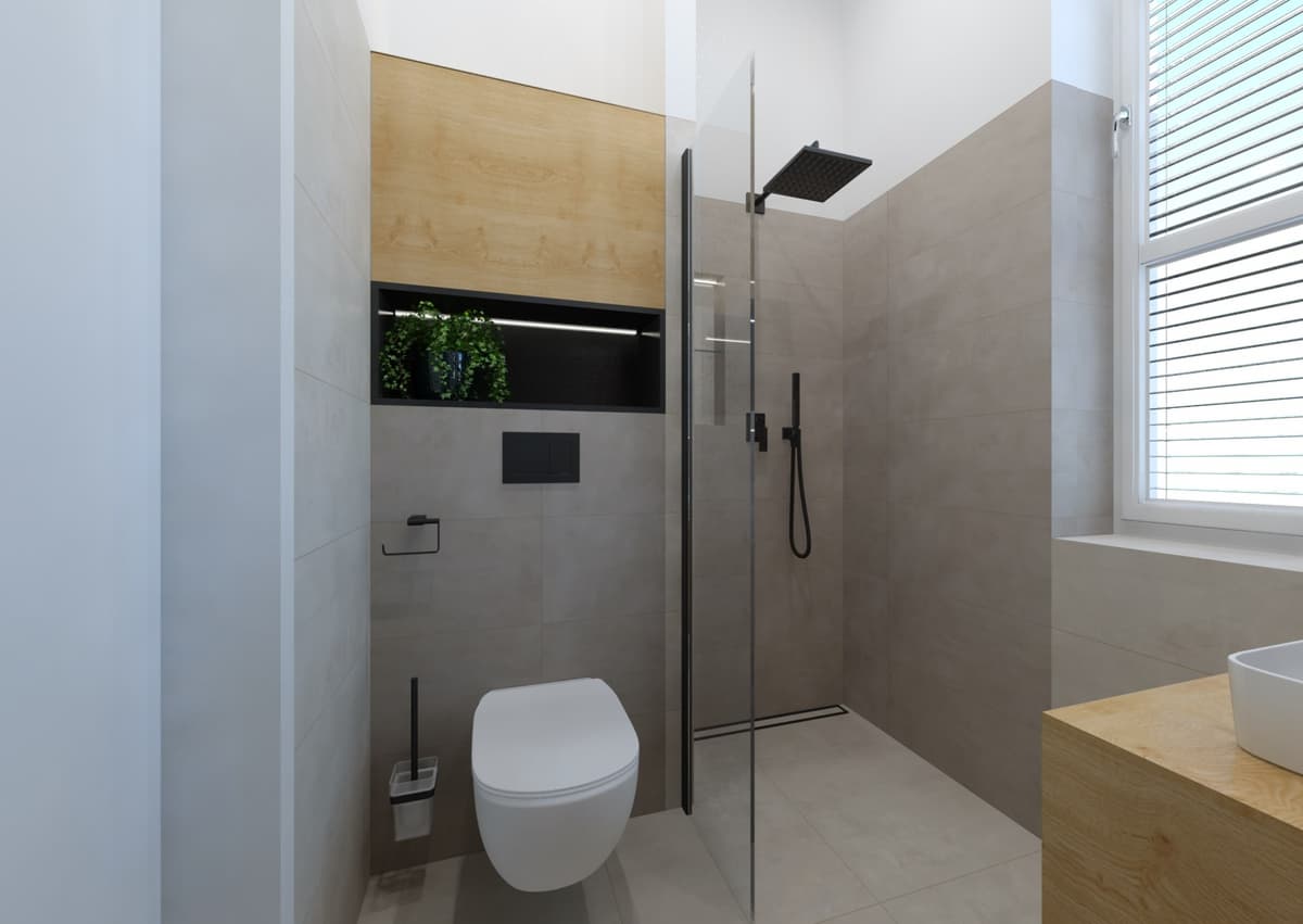 Návrhy moderních koupelen v bytovém domě 15