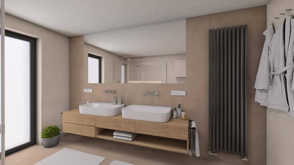 Návrh moderní světlé koupelny s 3D obklady 3