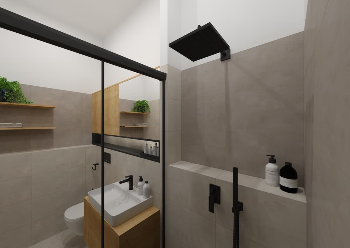 Návrhy moderních koupelen v bytovém domě 17