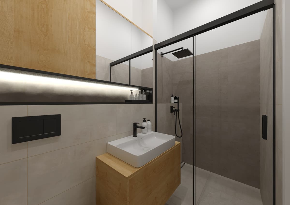 Návrhy moderních koupelen v bytovém domě 20