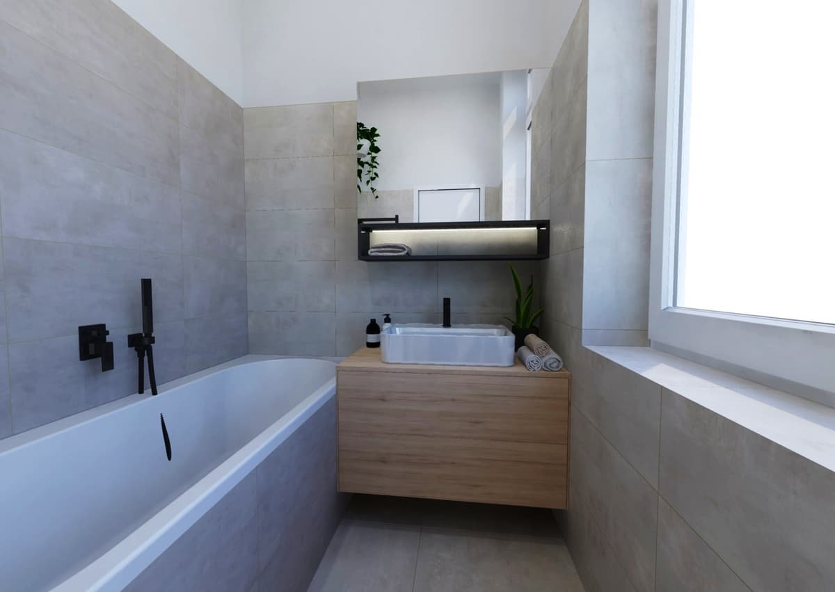Návrhy moderních koupelen v bytovém domě 21