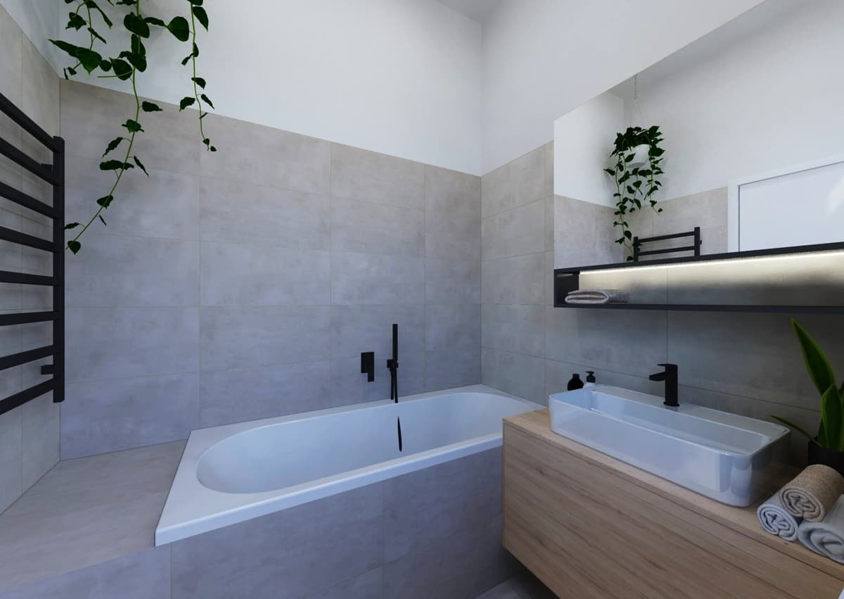 Návrhy moderních koupelen v bytovém domě 22