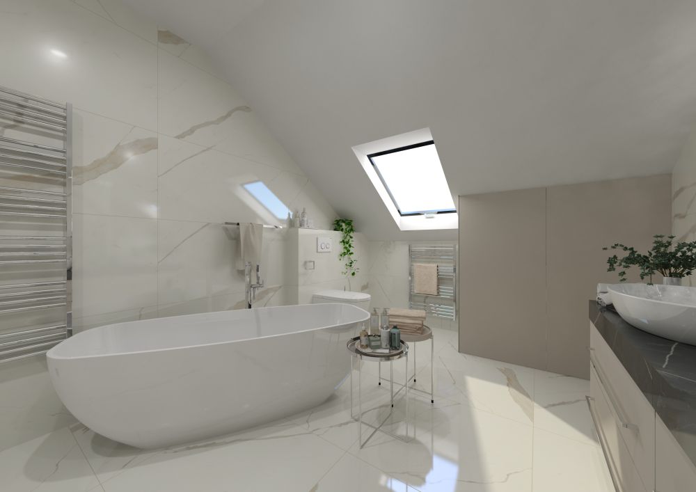 Návrh mramorové koupelny s volně stojící vanou: dokonalé spojení luxusu s praktičností 0