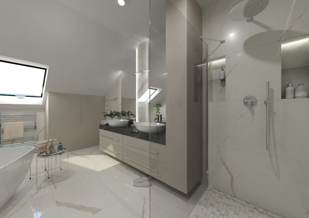 Návrh mramorové koupelny s volně stojící vanou: dokonalé spojení luxusu s praktičností 3