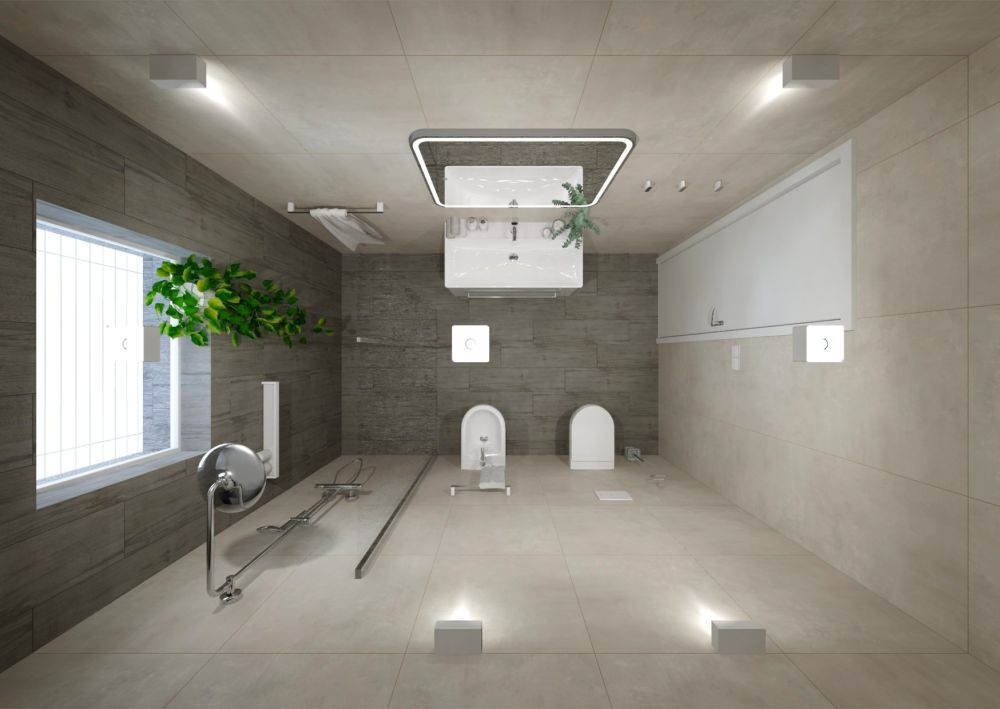 Návrh moderní šedé koupelny v novostavbě: obklady a dlažba v imitaci dřeva a betonu, prémiová sanita i designové doplňky 4