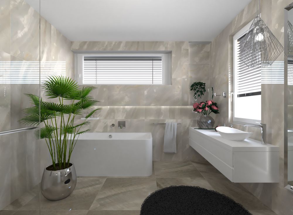 Návrh dvojice koupelen: v nepřehlédnutelných barvách a luxusním provedení s obklady Cavalli 0