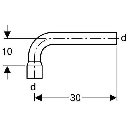 Splachovací trubka-prodloužení kolena Geberit, 90°, D 44 mm, 30 x 10 cm