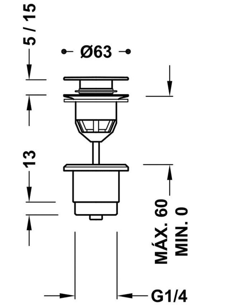 Umyvadlový ventil Tres ClickClack 63 mm, chrom