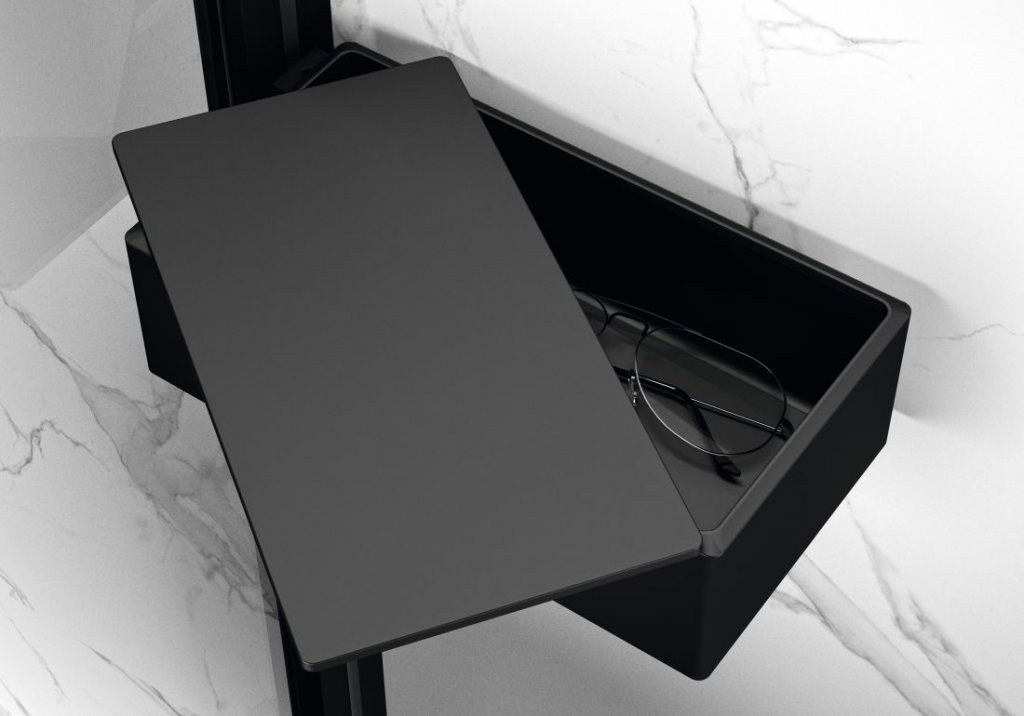 Select+ Drybox, skříňka do sprchového koutu, HÜPPE, s uchycením do rámu, Black Edition