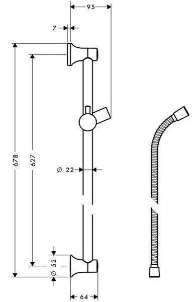 Hansgrohe CROMA CLASSIC Sprchová tyč 0,65 m Unica´Classic, kartáčovaný nikl