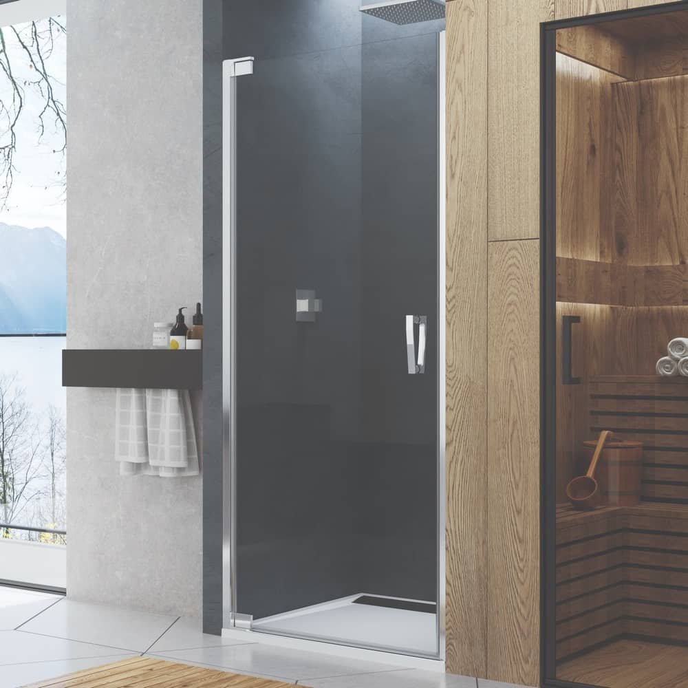 Sprchové dveře 90x200 cm SanSwiss CADURA, levé, pro rohový vstup, bezpečnostní sklo čiré, aluchrom
