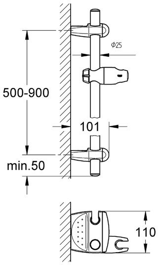 Sprchová tyč 900 mm Grohe MOVARIO nástěnná montáž, chrom