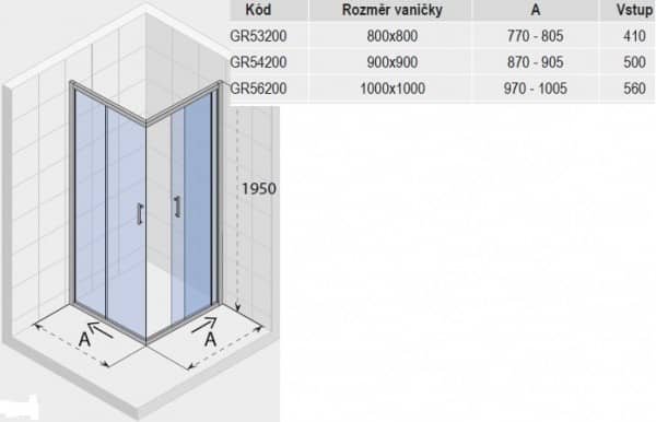 Sprchový kout 90x90x195 cm Riho HAMAR, čtverec, čiré sklo, profil Brillant