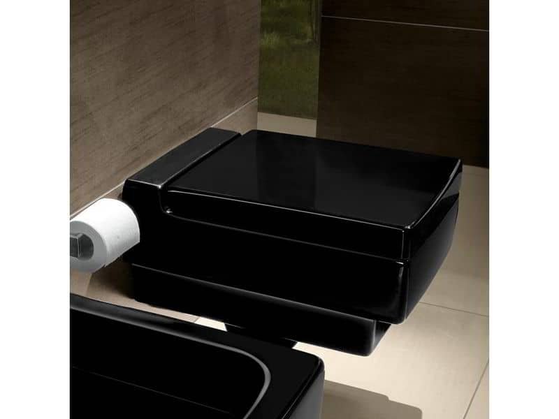 Závěsné WC Villeroy & Boch MEMENTO Glossy Black + sedátko, 37,5 x 56 cm, černé