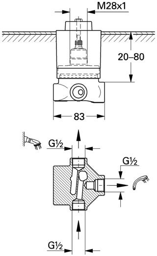Třícestný ventil Grohe podomítkové vestavbové těleso DN 15