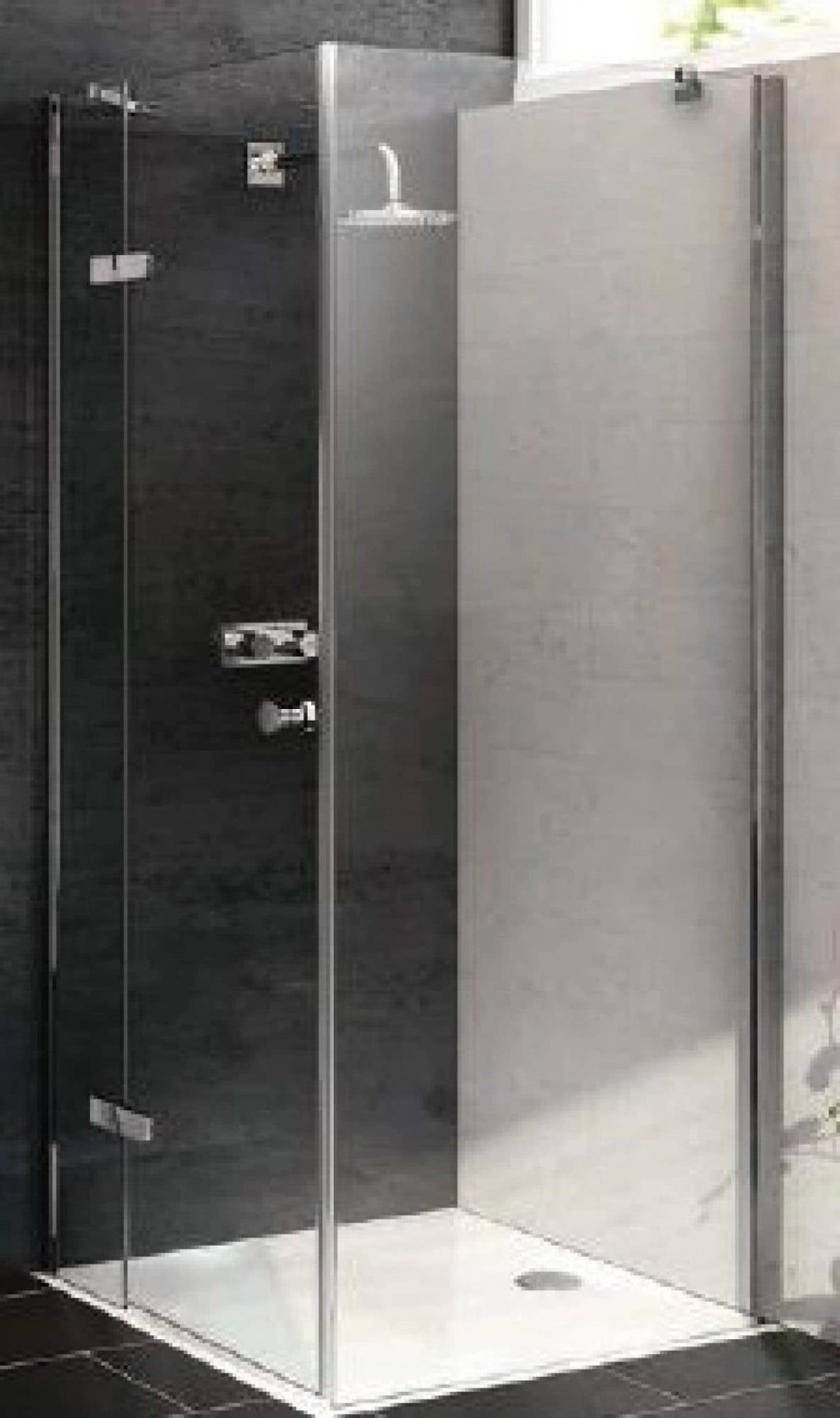 Sprchové dveře s pevným segmentem 90x200 cm Hüppe ENJOY PURE, pravé, bílá lišta u stěny, sklo čiré
