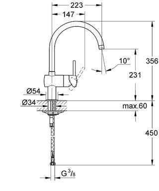 Dřezová páková baterie Grohe MINTA, Supersteel