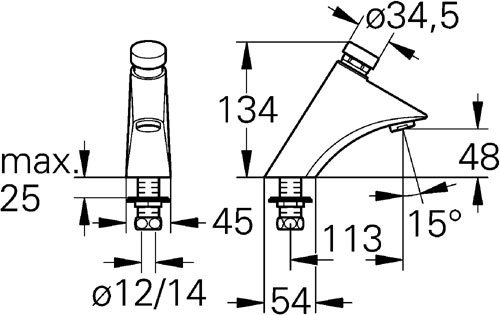 Samouzávěrový stojánkový ventil Grohe CONTROPRESS DN 15 označení červené pro 4-45°C, chrom