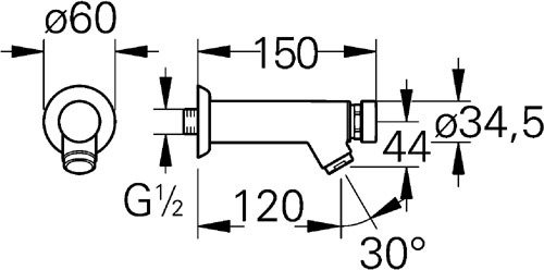 Samouzávěrový nástěnný ventil Grohe CONTROPRESS DN 15 označení červené pro 4-45°C, chrom