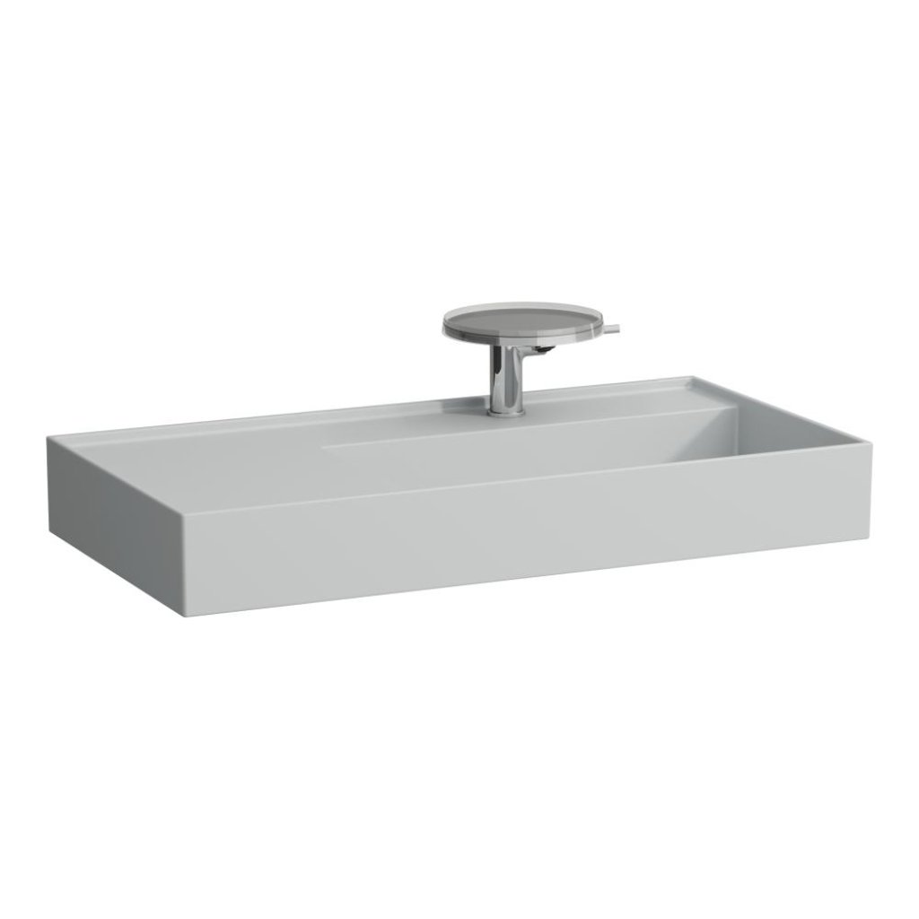 Umyvadlo 90x46 cm KARTELL By Laufen, bez přepadu, 1x otvor, polička vlevo, skrytý vývod, šedá mat