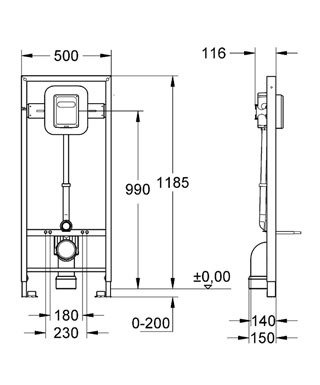 Modul Grohe RAPID SL pro závěsné WC, splachovací ventil, ruční/elektrické ovl., výška 1,13 m