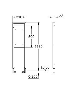 Nosník pro madlo Grohe RAPID SL montáž do lehké příčky stavební výška 1,13m, šířka 0,31m