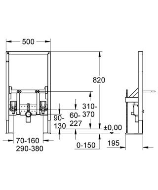Modul Grohe RAPID SL pro bidet, montáž do prostoru stavební výška 0,82m