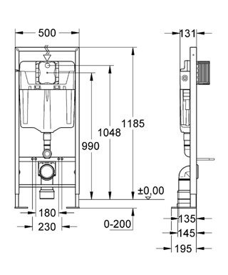 Modul Grohe RAPID SL pro závěsné WC, nádrž 6/9 l, revizní otvory, montáž do prostoru, výška 1,13 m