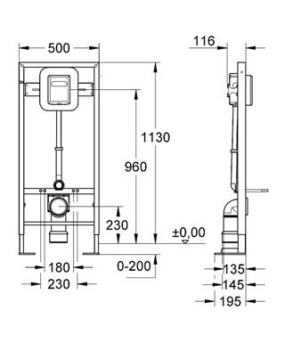 Modul Grohe RAPID SL pro závěsné WC, splachovací ventil, ruční/elektrické ovl., výška 0,82 m