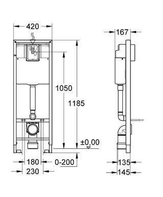 Modul Grohe RAPID SL pro závěsné WC o délce 0,7 m, nádrž 6 l, předstěnová montáž, výška 1,13 m