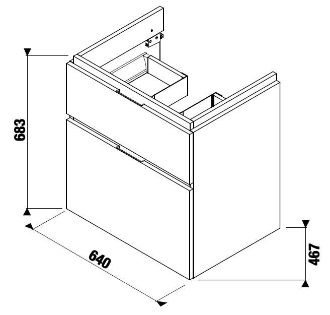 Skříňka pod umyvadlo 65 cm Jika CUBITO-N, 2 zásuvky, dub