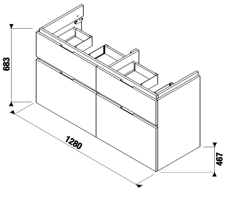 Skříňka pod dvojumyvadlo 130 cm Jika CUBITO-N, 4 zásuvky, dub