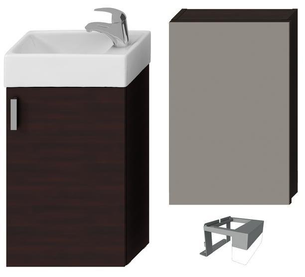 Skříňka s umývátkem 40 x 23,5 cm Jika PETIT s dvířky, zrcadlovou skříňkou a osvětlením, tmavý dub