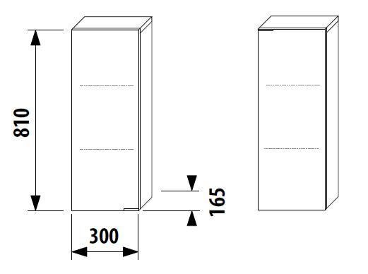 Závěsná skříň 30 x 81 cm Jika TIGO levé dveře, dvě skleněné police, bílá