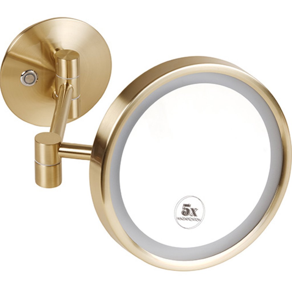 Kosmetické zrcátko, ø 200 mm, s LED osvětlením, mat, zlatá light