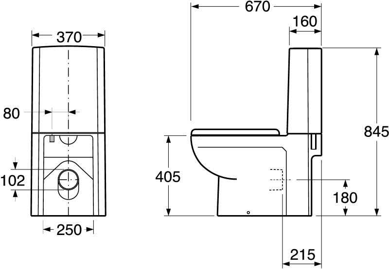 Toaleta kombi Gustavsberg ARTIC FS 10 bez nádržky a sedátka, odpad do zdi, bílá