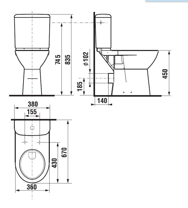 WC kombi mísa DEEP By Jika New zvýšená, hluboké splachování, vodorovný odpad, bez nádržky, bílá