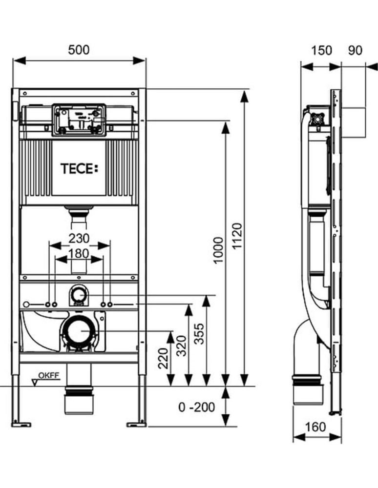 TECEprofil WC modul, splachovací nádržka Uni, připojení WC s bidetovou funkcí, výška 1120 mm